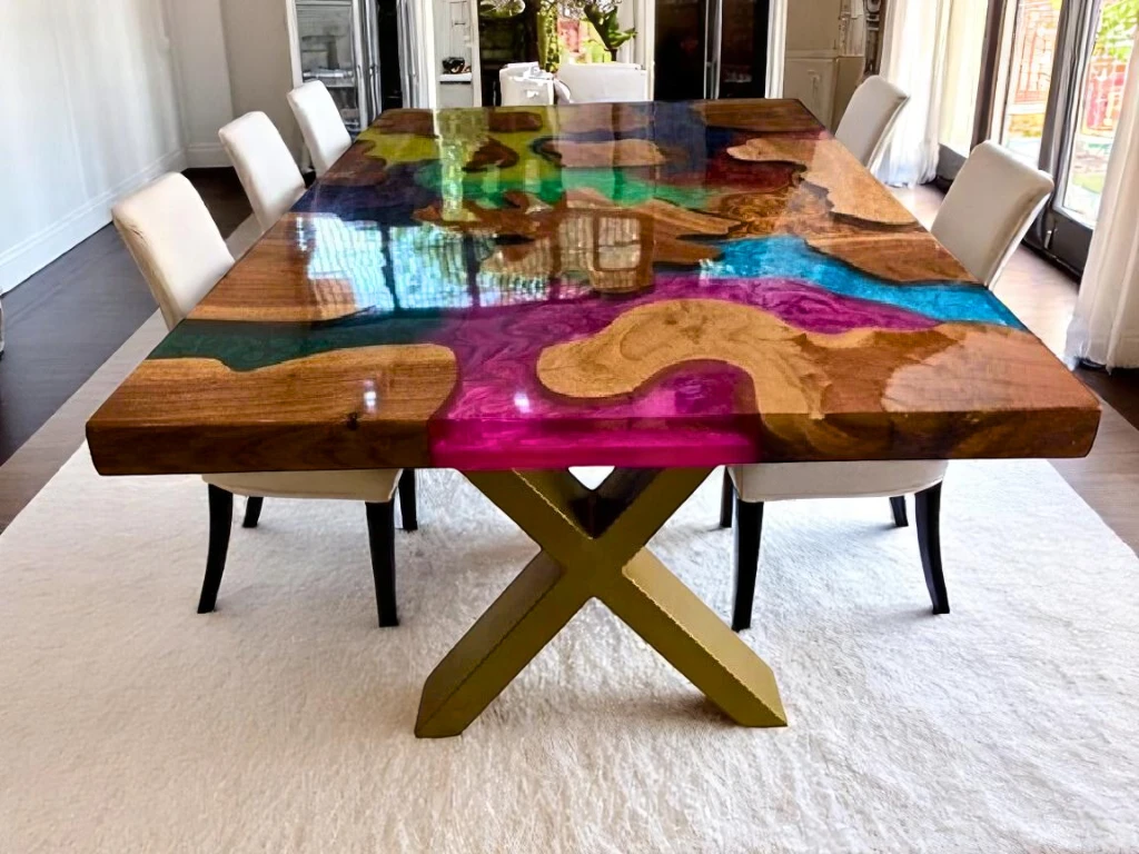 Eye-Catching Multi-Color Epoxy Dining Room Table Design